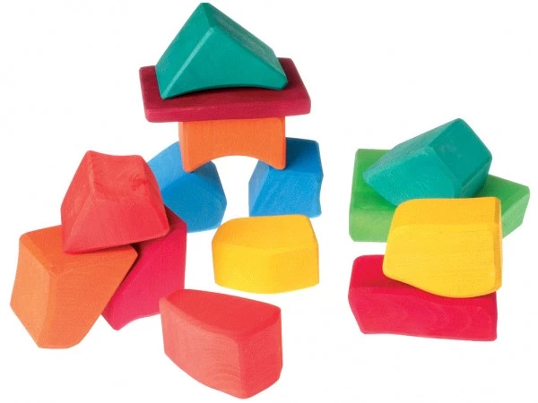 Grimms 15 Waldorf-Bauklötze, Bunt Holzbausteine
